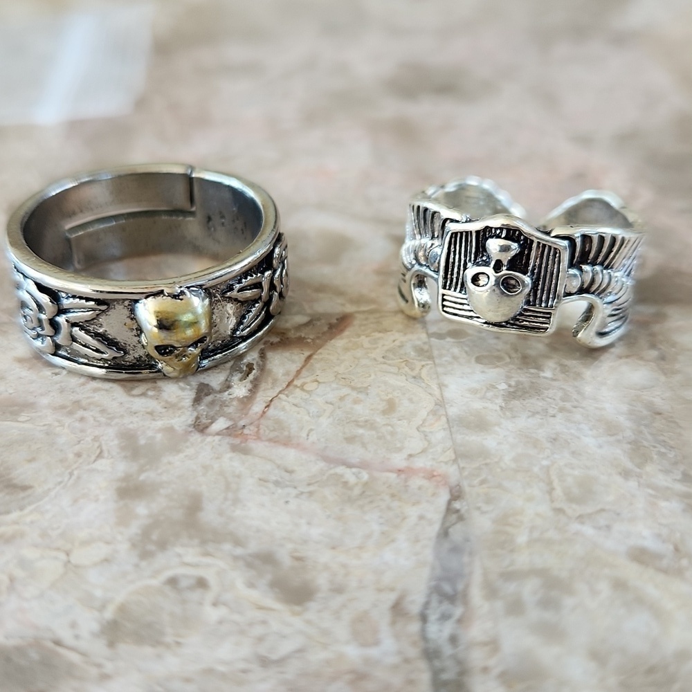 Silver Adjustable Skull Rings, New